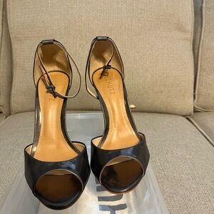 SCHUTZ Black Open-Toe Heels